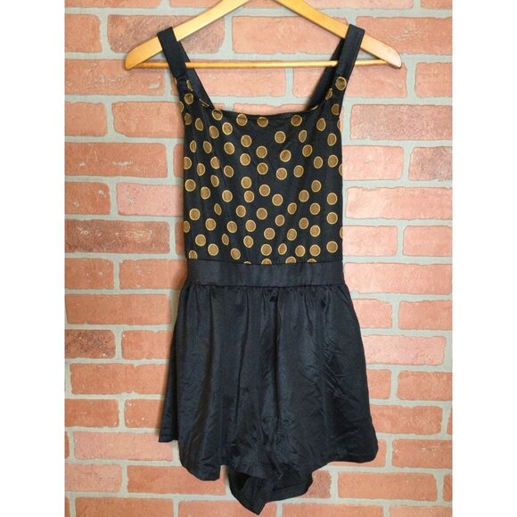 Vintage Maxine of Hollywood Polka Dot Swimsuit One-Piece Black Size 14 Pin up - Picture 1 of 9
